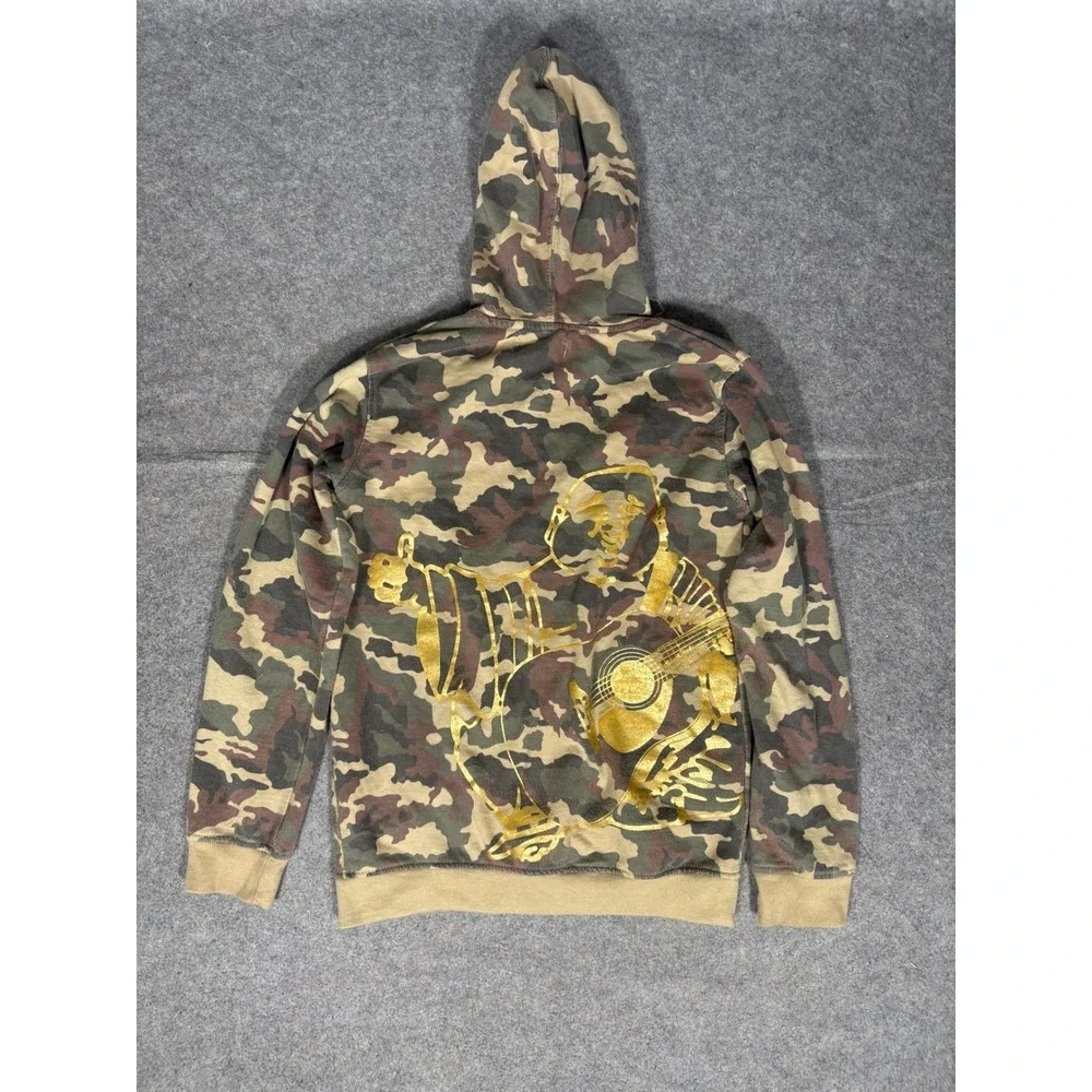 True Religion Mens Camo Full Zip Hoodie Gold Horseshoe Logo‎ Green Brown Medium